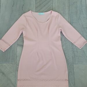 Pink Sheath Dress with Cutout Details and Cuffed 3/4 Sleeves